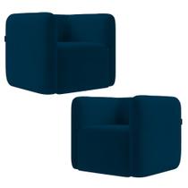 Poltrona para Sala de Estar Decorativa Kit com 2 Maggie K04 Veludo Azul Marinho - Mpozenato Poltrona para Sala de Estar Decorativa Kit com 2 Maggie K04 Veludo Azul Marinho - Mpozenato