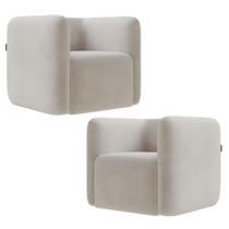 Poltrona para Sala de Estar Decorativa Kit com 2 Maggie K04 Veludo Bege - Mpozenato Poltrona para Sala de Estar Decorativa Kit com 2 Maggie K04 Veludo Bege - Mpozenato