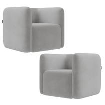 Poltrona para Sala de Estar Decorativa Kit com 2 Maggie K04 Veludo Cinza - Mpozenato