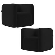 Poltrona para Sala de Estar Decorativa Kit com 2 Maggie K04 Veludo Preto - Mpozenato Poltrona para Sala de Estar Decorativa Kit com 2 Maggie K04 Veludo Preto - Mpozenato