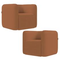 Poltrona para Sala de Estar Decorativa Kit com 2 Maggie Z08 Boucle Terracota - Mpozenato Poltrona para Sala de Estar Decorativa Kit com 2 Maggie Z08 Boucle Terracota - Mpozenato