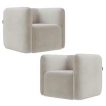 Poltrona para Sala de Estar Decorativa Kit com 2 Maggie Z08 Veludo Bege - Mpozenato Poltrona para Sala de Estar Decorativa Kit com 2 Maggie Z08 Veludo Bege - Mpozenato