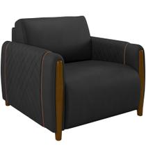 Poltrona Para Sala De Estar Decorativa Pés De Madeira Base Fixa Flora M03 material sintético Preto - Lyam Decor Poltrona Para Sala De Estar Decorativa Pés De Madeira Base Fixa Flora M03 material sintético Preto - Lyam Decor