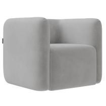 Poltrona para Sala de Estar Decorativa Quadrada Maggie K04 Veludo Cinza - Mpozenato Poltrona para Sala de Estar Decorativa Quadrada Maggie K04 Veludo Cinza - Mpozenato