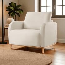 Poltrona para Sala de Estar Madeira Maciça Camila Luxo Branco Off White