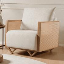 Poltrona para Sala de Estar Madeira Maciça Palha Rattan Arthur Bege Claro Poltrona para Sala de Estar Madeira Maciça Palha Rattan Arthur Bege Claro