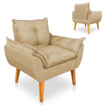 Poltrona para Sala Decorativa Cadeira Estofada Recepção Escritório Linho Luxo Opala