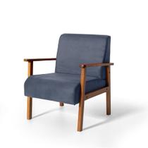 Poltrona para Sala Decorativa Estofada Base Madeira Maciça Júlia Azul - Straub Web