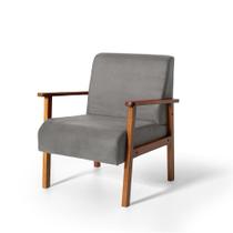 Poltrona para Sala Decorativa Estofada Base Madeira Maciça Júlia Cinza - Straub Web Poltrona para Sala Decorativa Estofada Base Madeira Maciça Júlia Cinza - Straub Web