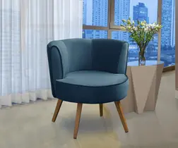 Poltrona Para Sala Decorativa Isadora Suede Azul Madelina