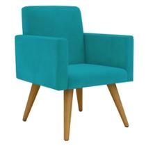 Poltrona Para Sala Decorativa Nina Pés Palito Suede Azul Tifany Click Pol