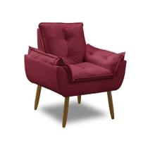Poltrona Para Sala Decorativa Opala Pés Madeira Suede Bordô Império Decor