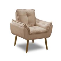 Poltrona Para Sala Decorativa Opala Pés Madeira Suede Capuccino Império Decor