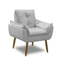 Poltrona Para Sala Decorativa Opala Pés Madeira Suede Cinza Claro Império Decor