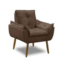 Poltrona Para Sala Decorativa Opala Pés Madeira Suede Marrom Império Decor