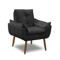 Poltrona Para Sala Decorativa Opala Pés Madeira Suede Preto Império Decor