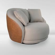 Poltrona Para Sala Ibiza 122cm Giratoria Linho Bege material sintético Terracota Almofadas Premiun