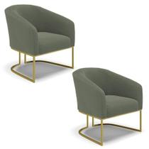 Poltrona Para Sala Industrial Dourado Kit 2 Stella Bouclê Menta D03 - D'rossi Poltrona Para Sala Industrial Dourado Kit 2 Stella Bouclê Menta D03 - D'rossi