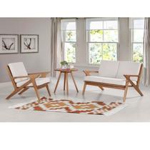 Poltrona para Sala Oslo, Verniz Avelã, Tecido Cru Calandro