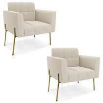 Poltrona Para Sala Pé Metal Dourado Kit 2 Ana Bouclé Bege - Ibiza