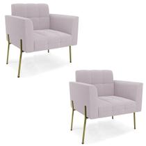 Poltrona Para Sala Pé Metal Dourado Kit 2 Ana Bouclé Rosê - Ibiza