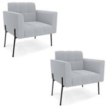 Poltrona Para Sala Pé Metal Preto Kit 2 Ana Bouclé Cinza - Ibiza