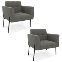 Poltrona Para Sala Pé Metal Preto Kit 2 Ana Suede Grafite - Ibiza