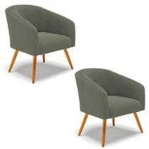 Poltrona Para Sala Pé Palito Castanho Kit 2 Stella Bouclê Menta D03 - D'rossi Poltrona Para Sala Pé Palito Castanho Kit 2 Stella Bouclê Menta D03 - D'rossi