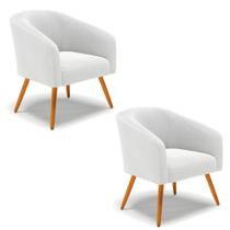 Poltrona Para Sala Pé Palito Castanho Kit 2 Stella Bouclê Off Wte D03 - D'Rossi