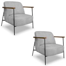 Poltrona para Sala Pés Metálicos Kit 2 Ellen S06 Bouclê Cinza - Mpozenato
