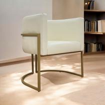 Poltrona Para Sala Recepção Escritório Decorativa Luna Reforçada Tecido Sintético Base Dourada