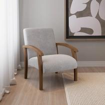 Poltrona para Sala Tecido Linho Braços Madeira Maciça Mia