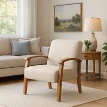 Poltrona para Sala Tecido material sintético Braços Madeira Maciça Mia