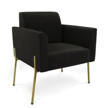 Poltrona Pé De Ferro Dourado Decorativa Marisa Suede D03 Preto