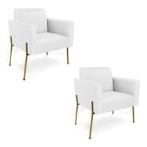 Poltrona Pé De Ferro Dourado Kit 2 Para Sala Marisa material sintético Branco D03