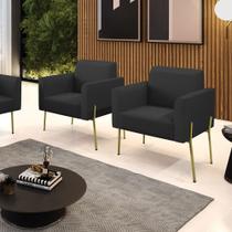 Poltrona Pé de Ferro Dourado Kit 2 para Sala Marisa material sintético Preto