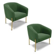 Poltrona Pé de Ferro Dourado Kit 2 Stella Suede Verde D03 - D'Rossi