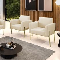 Poltrona Pé de Ferro Dourado para Escritório Kit 2 Marisa Linho D03 - D'Rossi