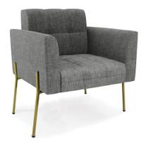 Poltrona Pé De Ferro Dourado Para Sala Elisa Linho D03 - D'rossi Cor A26 Grafite Poltrona Pé De Ferro Dourado Para Sala Elisa Linho D03 - D'rossi Cor A26 Grafite