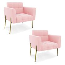 Poltrona Pé De Ferro Dourado Para Sala Kit 2 Elisa Suede Rosa Bebê D03 - D'rossi Poltrona Pé De Ferro Dourado Para Sala Kit 2 Elisa Suede Rosa Bebê D03 - D'rossi