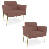 Poltrona Pé De Ferro Dourado Para Sala Kit 2 Elisa Veludo Rosê D03 - D'rossi Poltrona Pé De Ferro Dourado Para Sala Kit 2 Elisa Veludo Rosê D03 - D'rossi