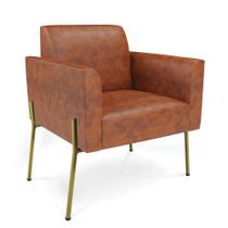 Poltrona Pé De Ferro Dourado Para Sala Marisa Corano D03 Nozes