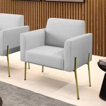 Poltrona Pé de Ferro Dourado para Sala Marisa Linho Cinza Poltrona Pé de Ferro Dourado para Sala Marisa Linho Cinza