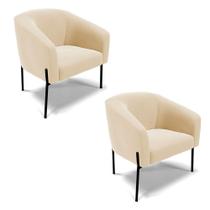 Poltrona Pé De Ferro Preto Kit 2 Stella Suede D03 - D'rossi Cor Bege Poltrona Pé De Ferro Preto Kit 2 Stella Suede D03 - D'rossi Cor Bege