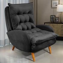 Poltrona Pés Madeira Maciça Veludo OLM Vicenza - Preto Poltrona Pés Madeira Maciça Veludo OLM Vicenza - Preto
