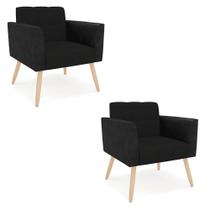 Poltrona Pés Palito Natural Kit 2 Elisa Preto/Linho Preto A79 D03 - D'Rossi