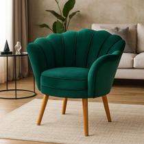 Poltrona Pétala Cor Verde Decorativa Estofada Pés Palito Madeira