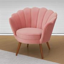 Poltrona Pétala Rose Decorativa Estofada Pés Palito Madeira - LV