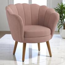 Poltrona Pétala Veludo Rosa Pés Palito