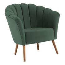 Poltrona Pétala Veludo Verde Base Madeira Tauari - DAF Mobiliário